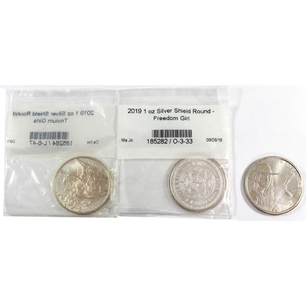 3x 1oz Silver Shield 2014 Come and Take it, 2019 Freedom Girl & Trivium Girls .999 Fine Silver. 3pcs