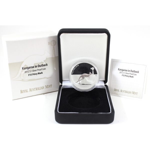 Australia 2012 $1 Kangaroo in Outback F15 Privy 1oz .999 Fine Silver Proof Coin (Tax Exempt)