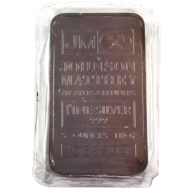 5oz Johnson Matthey Vintage .999 Silver Bar, SN: 063308 (Tax Exempt)