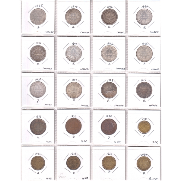 Bulk Collection of Germany Mixed Denomination 1875-1932 in 20-Pocket Sheet. 20pcs.