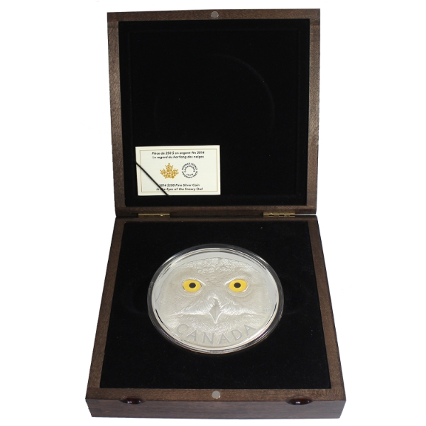 2014 $250 In the Eyes of the Snowy Owl Kilo .9999 Fine Silver w/ Yellow & Black Enamel (Tax Exempt)