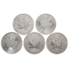 Image 1 : 5x 1oz 2011-2015 Silver Maple Leafs .9999 Fine Silver Rounds. 5pcs. (Tax Exempt)