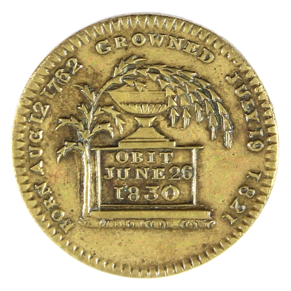 Great Britain 1830 George IV Memorial Medallion Brass, 25mm