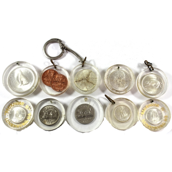 Bulk Lot of Paperweights, Pendants, & Keychains Made of Coins Encapsulated in Resin. 10pcs.