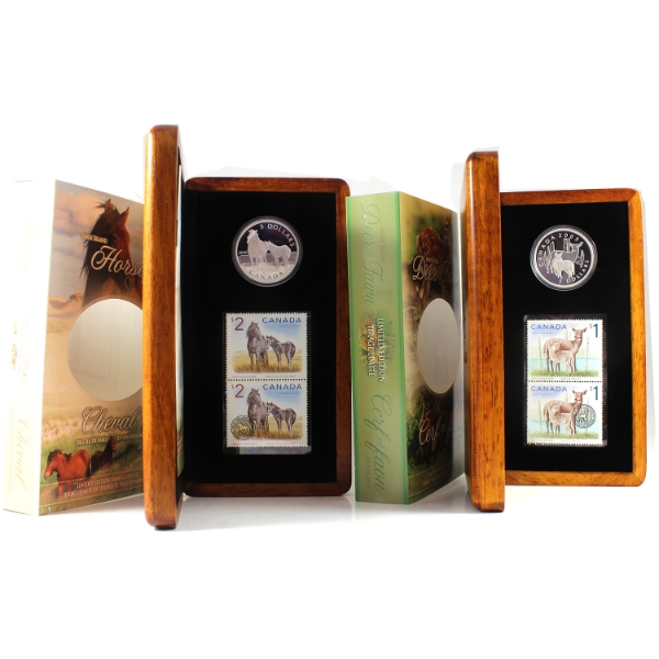 2005 Deer & Fawn & 2006 Sable Island Horse and Foal $5 Coin and Stamp Sets. 2 Sets