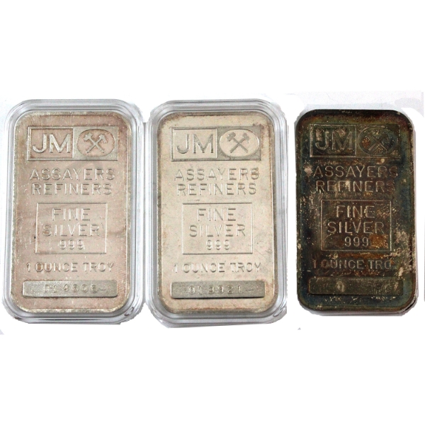 3x 1oz JM Johnson Matthey Blank Back .999 Fine Silver Bars. 3pcs. (Tax Exempt)