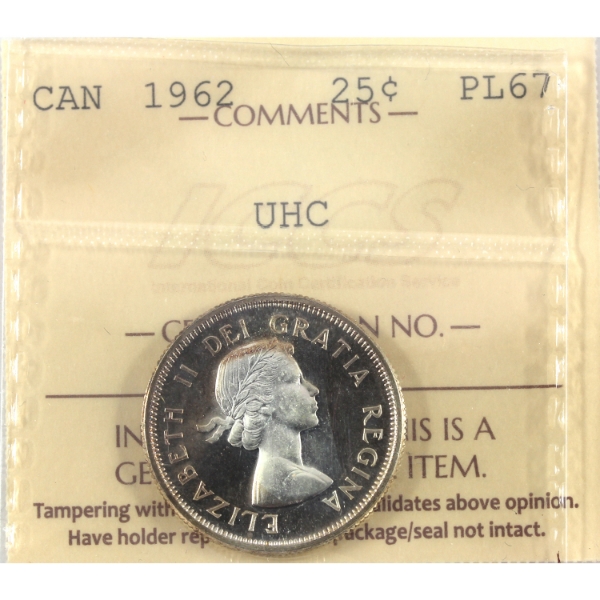25-cent 1962 ICCS PL67 Ultra Heavy Cameo 