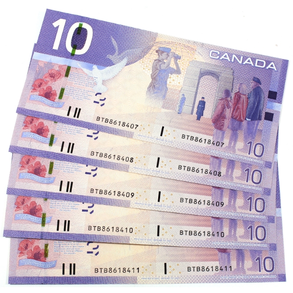 BC-68a 2005 $10 Consecutive GEM UNC Jenkins-Dodge SN: BTB8618407-"11. 5pcs.