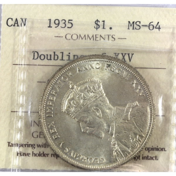 Silver $1 1935 Double XXV ICCS MS64