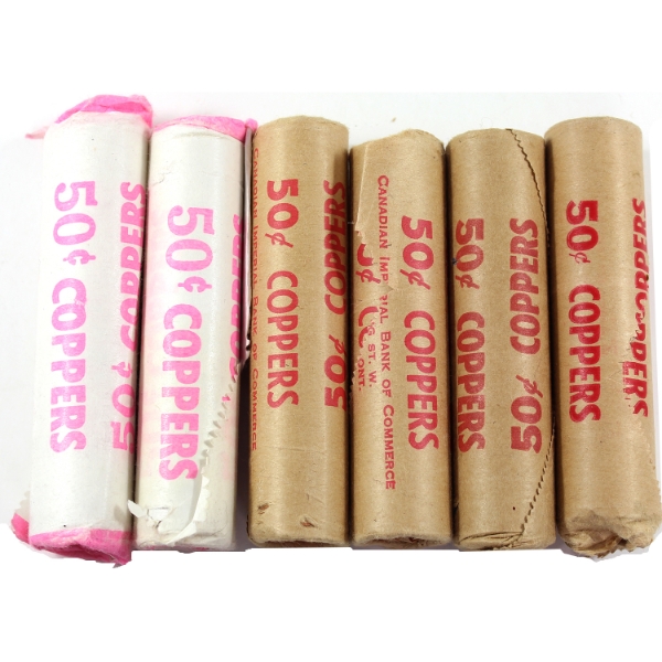 1977-1978 1-cent Rolls of 50pcs. 6 Rolls.