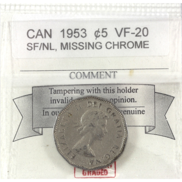 5-cent 1953 SF/NL Missing Chrome Coin Mart VF20
