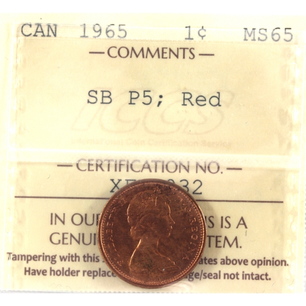 1-cent 1965 SB P5 ICCS MS65 Red