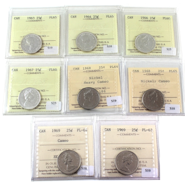 25-cent 1963-1969 ICCS PL63 to PL66. 8pcs.
