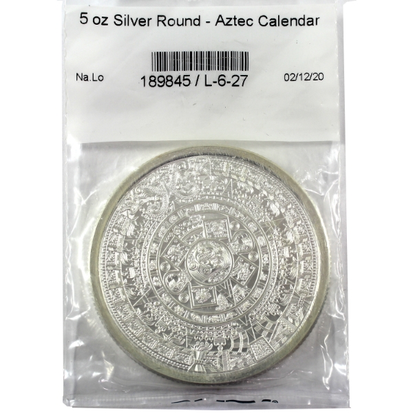 5oz Golden State Mint Aztec Calendar .999 Fine Silver Round (Tax Exempt)