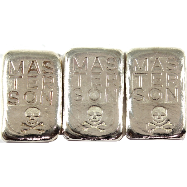 3x 1oz Beaver Bullion Consecutive Masterson Skull & Crossbones .999 Fine Silver Bars. 3pcs.