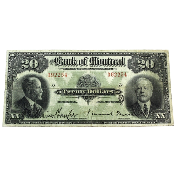 505-56-06 1923 $20 The Bank of Montreal SN: 392254 Check Letter D