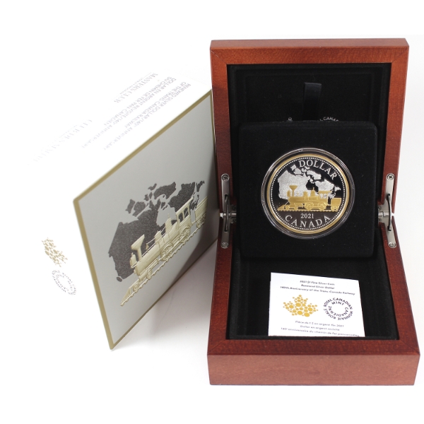 2021 $1 Renewed Silver Dollar: 140th Ann. of the Trans-Canada Railway Fine Silver Coin (Tax Exempt)