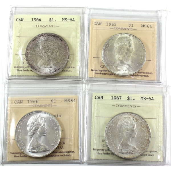 Silver $1 1964-1967 ICCS MS64. 4pcs.