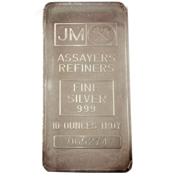 10oz Johnson Matthey .999 Fine Silver Bar (Tax Exempt)