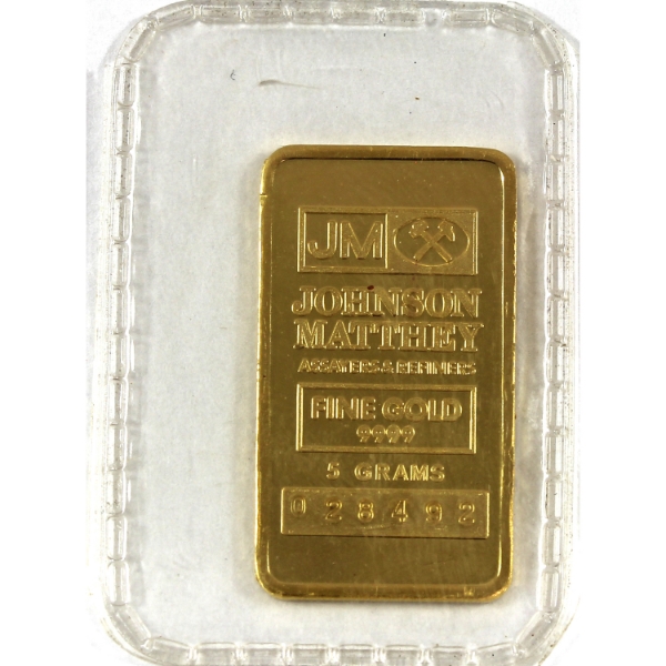 5g Gold Johnson Matthey Vintage .9999 Gold Bar, SN: 028492 (Tax Exempt)