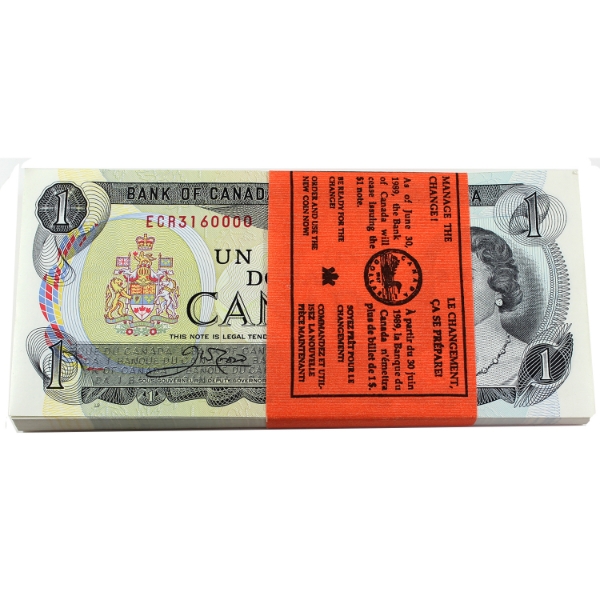 Bundle of BC-46b 1973 $1 Consecutive Crow-Bouey ECR3160000-"99. 100pcs.
