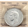 Silver $1 1945 5/5 Dbl HP ICCS MS62
