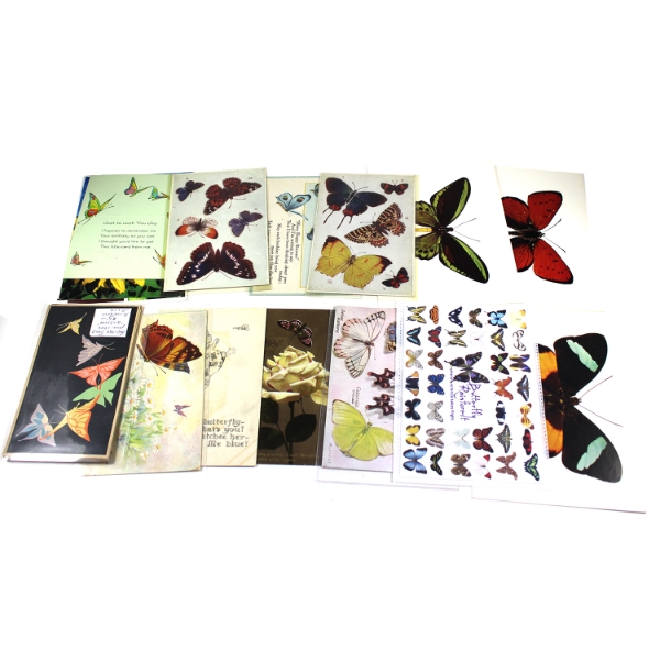 Lot of 15x 1900s-2000s Butterfly Themed Postcards, Greeting Cards, & Tally Book. 15pcs. 