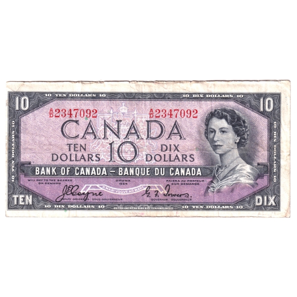 ERROR! BC-32a-E25a-i 1954 $10 Cut off Size Note VF Coyne-Towers SN: A/D2347092 (Damaged)