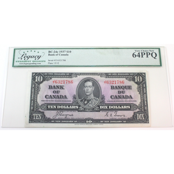 BC-24c 1937 $10 Legacy CUNC64 PPQ Coyne-Towers SN: J/T6321786