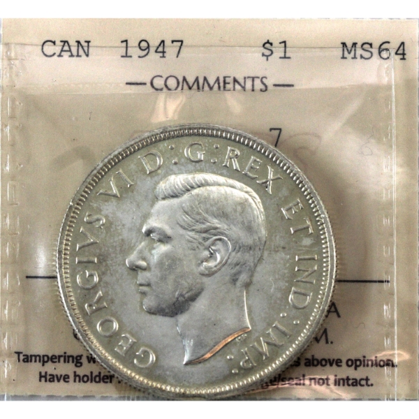 Silver $1 1947 Blunt 7 ICCS MS64