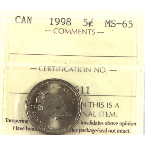 5-cent 1998 ICCS MS65