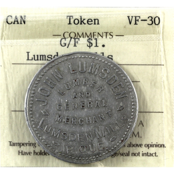Lumsden Mills Lumber and General Merchant 'Good For $1' Token ICCS VF30