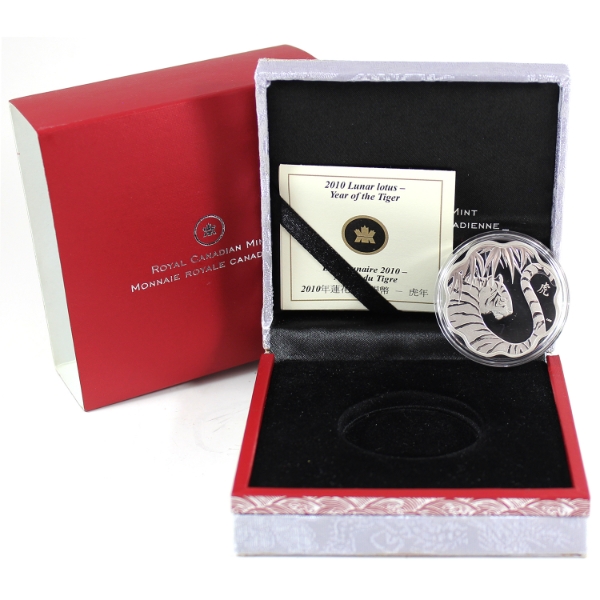 2010 $15 Lunar Lotus - Year of the Tiger Sterling Silver Coin