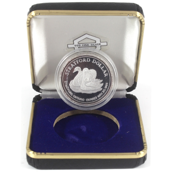 1985 City of Stratford .999 Fine Silver Souvenir Dollar (Tax Exempt)