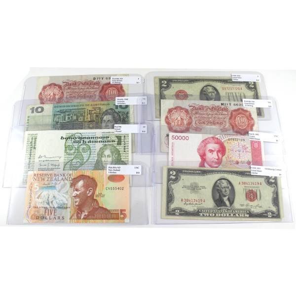Bulk Lot of 8x 1928-1993 World Banknotes F to UNC. 8pcs.