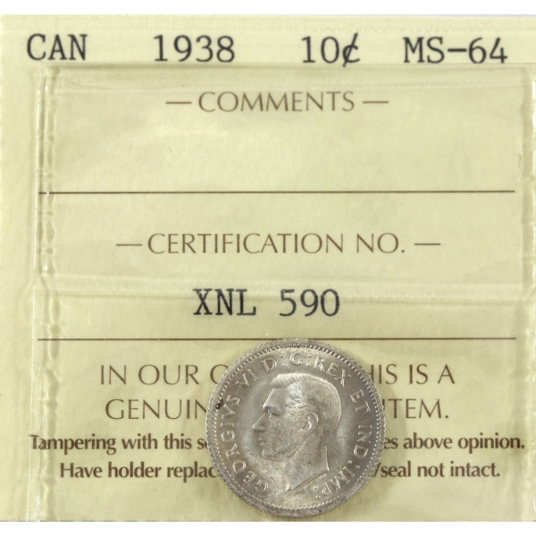 10-cent 1938 ICCS MS64