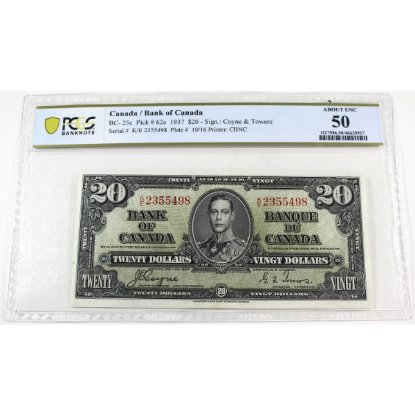 BC-25c 1937 $20 PCGS AU50 Coyne-Towers SN: K/E2355498