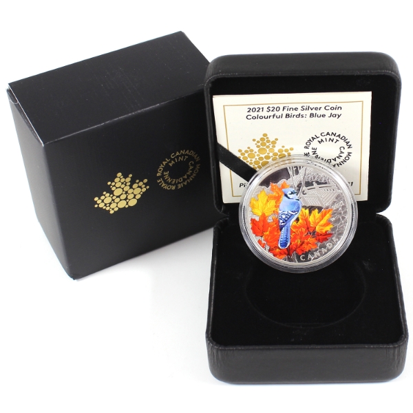 2021 $20 Colourful Birds: Blue Jay .9999 Fine Silver Coin w/ Selective Colour (Tax Exempt)