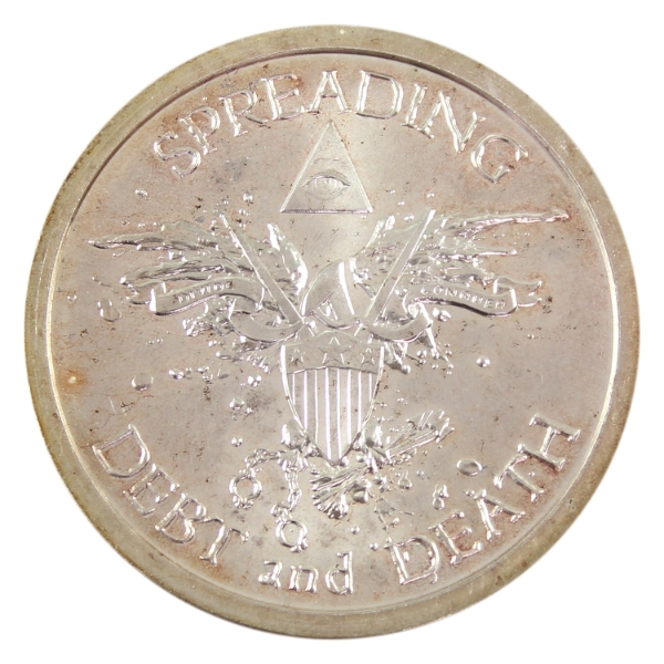 2oz Silver Shield 2014 Spreading Debt and Death .999 Fine Silver Round (Tax Exempt)