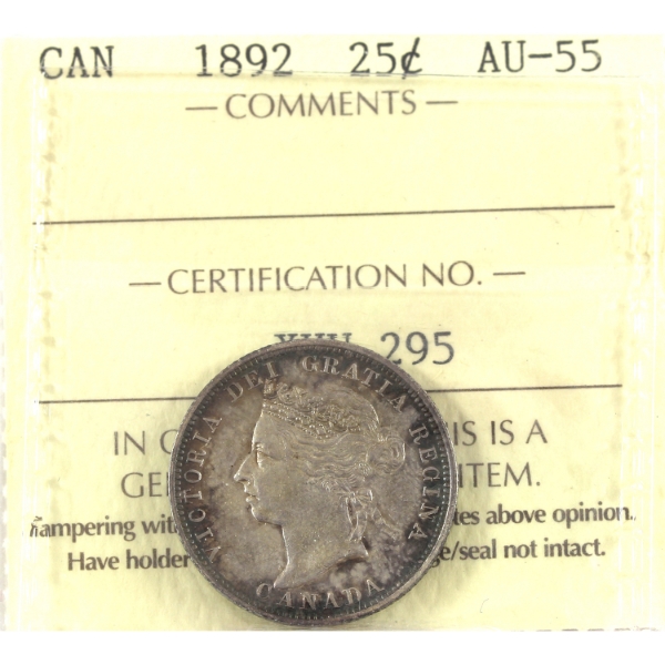 25-cent 1892 ICCS AU55