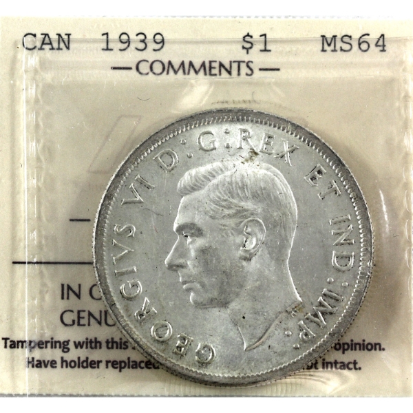 Silver $1 1939 ICCS MS64