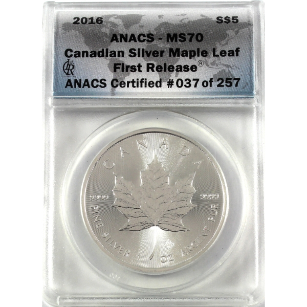 1oz 2016 $5 SML .9999 Fine Silver Coin First Releases ANACS MS70 (Tax Exempt)