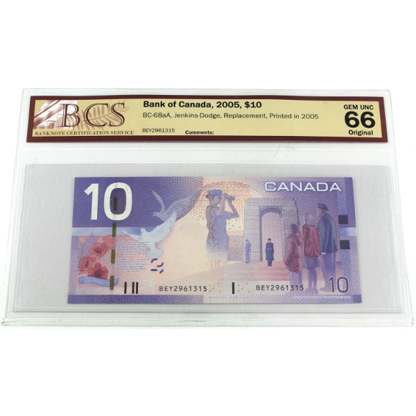 BC-68aA 2005 $10 BCS GEM UNC66 Original Jenkins-Dodge BEY Replacement Printed in 2005 SN: BEY2961315