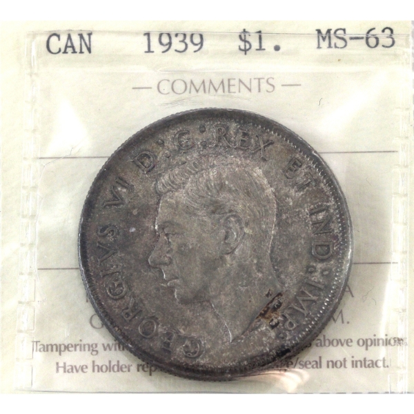 Silver $1 1939 Double HP ICCS MS63
