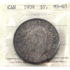 Silver $1 1939 Double HP ICCS MS63