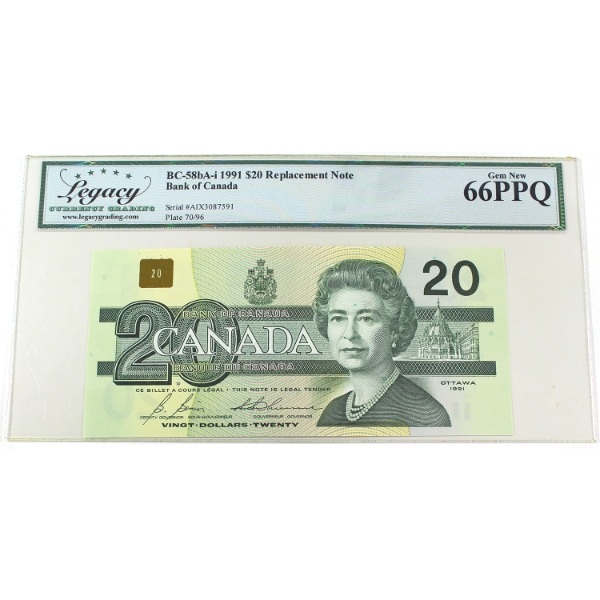 BC-58A-i 1991 $20 AIX Replacement Legacy GEM UNC66 PPQ Bonin-Thiessen SN: AIX3087591