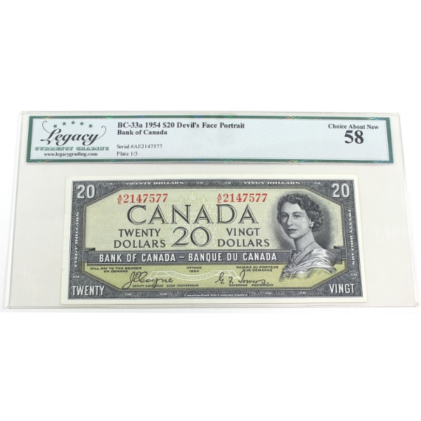 BC-33a 1954 $20 Devil's Face Legacy Choice AU58 Coyne-Towers SN: A/E2147577