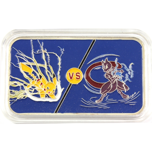 1oz Coins R Us- Cartoon Celebrities Pikachu vs Mewtwo Enameled Proof .999 Fine Silver Bar 