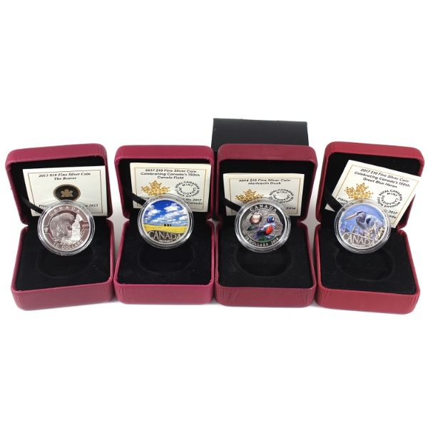 Group Lot of 2013-2017 Assorted RCM $10 Fine Silver Coins. 4pcs (Tax Exempt)