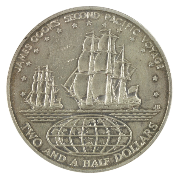 Cook Islands Sterling Silver 1974 $2.50 James Cook's Second Pacific Voyage Coin